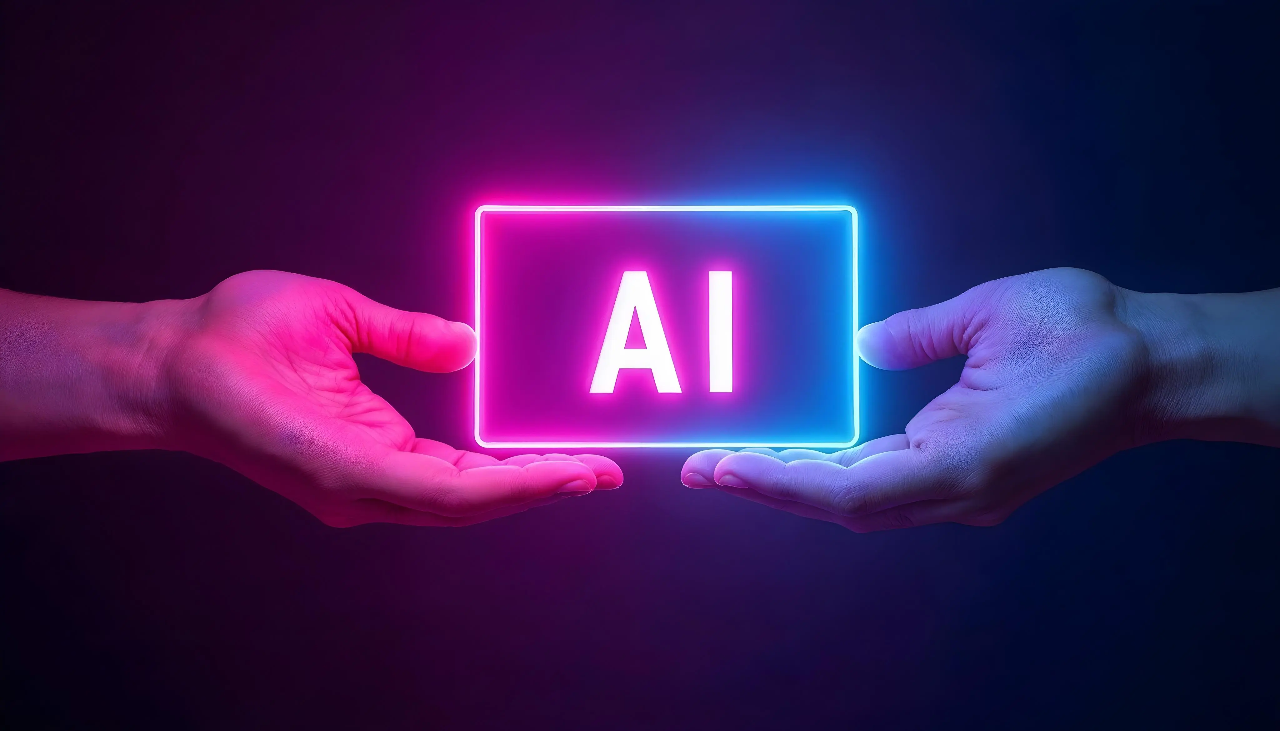 Two hands holding an AI sign